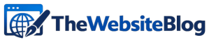 TheWebsiteBlog logo with a blue web browser, globe, and pencil icon